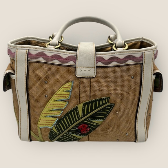 Coach Limited Edition Ladybug Leafy Crystal Woven Leather Shoulder Bag - Picture 5 of 15